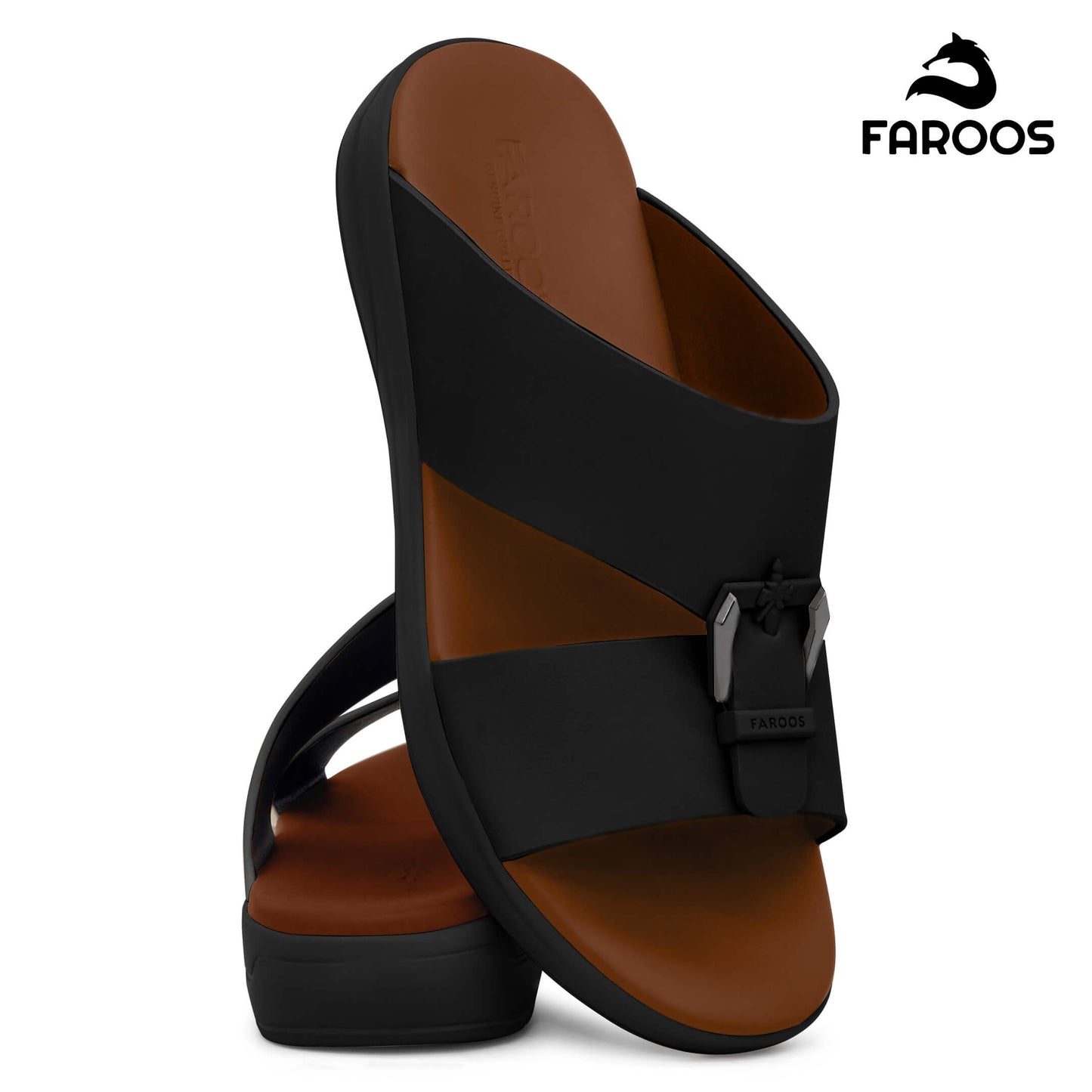 Faroos[F510]M119 Black Tan Gents Arabic Sandal
