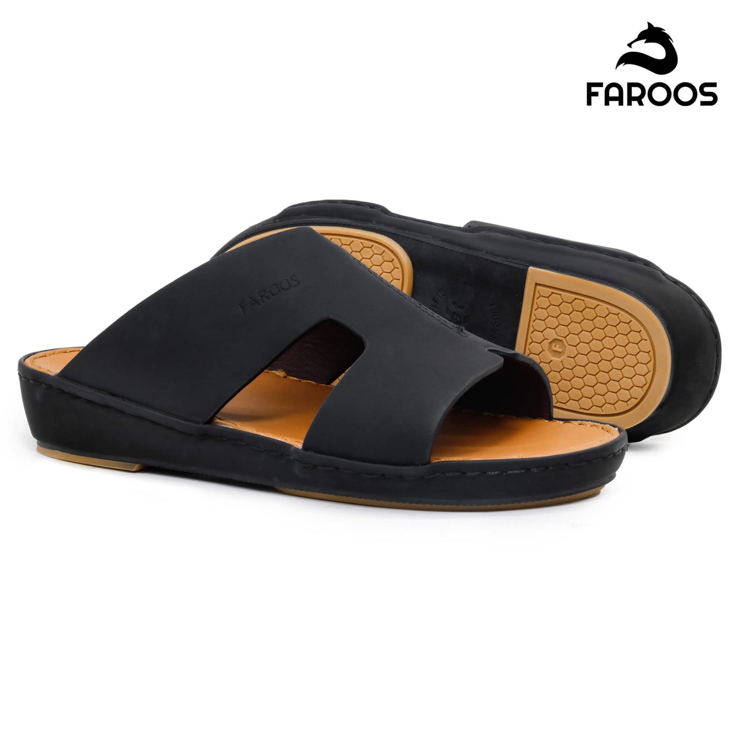 Faroos[F352]1291 Black Gents Arabic Sandal