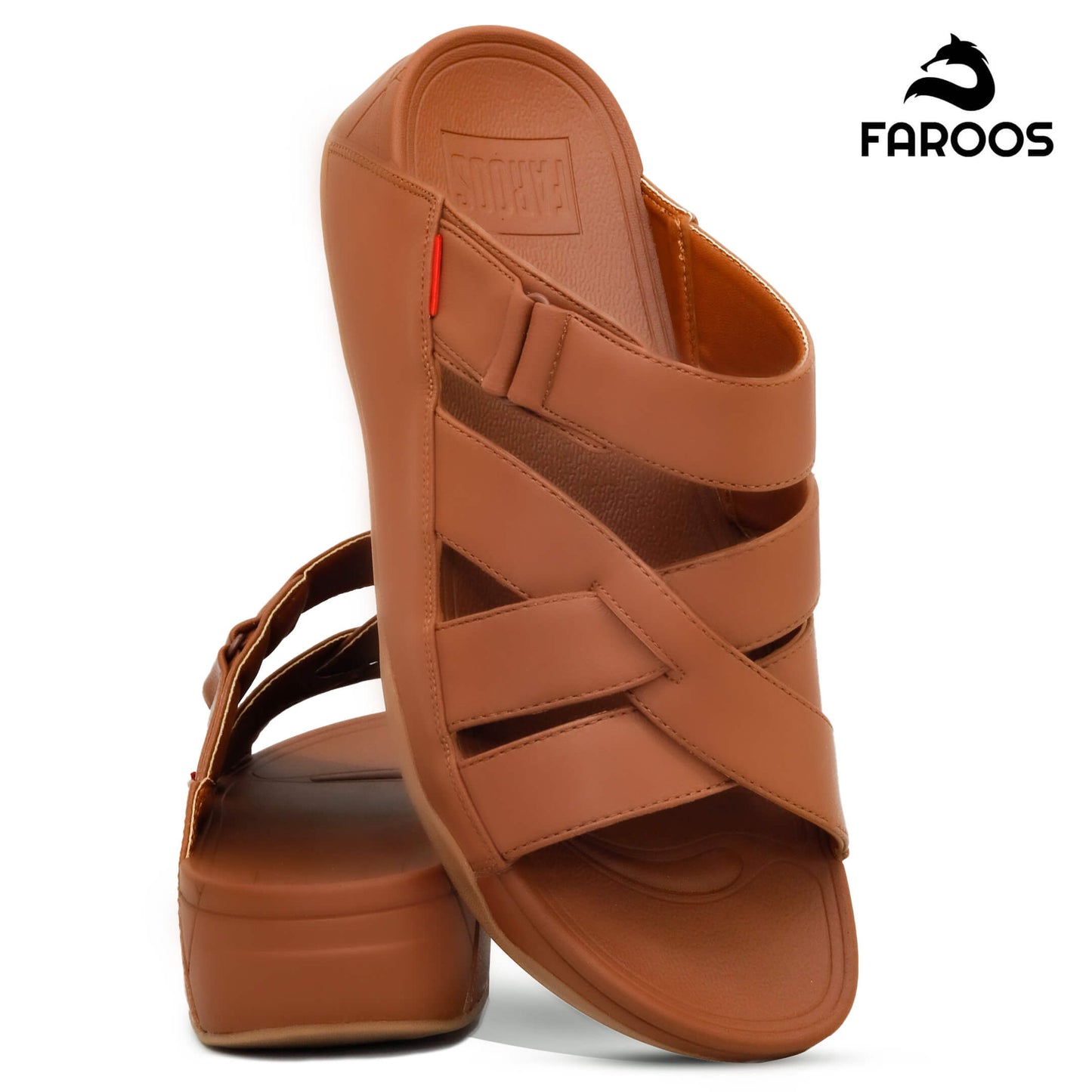 Faroos[F373]M103 Brown Tan Gents Arabic Sandal