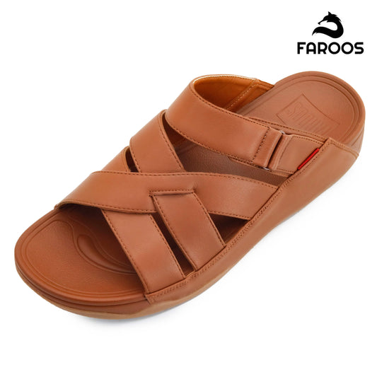 Faroos[F373]M103 Brown Tan Gents Arabic Sandal