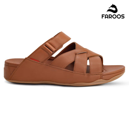 Faroos[F373]M103 Brown Tan Gents Arabic Sandal