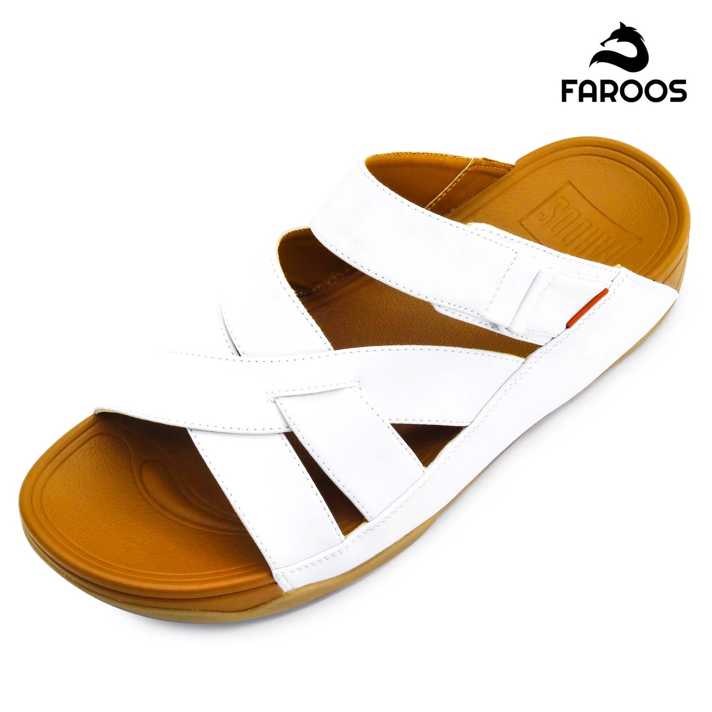 Faroos[F374]M103 White Tan Gents Arabic Sandal
