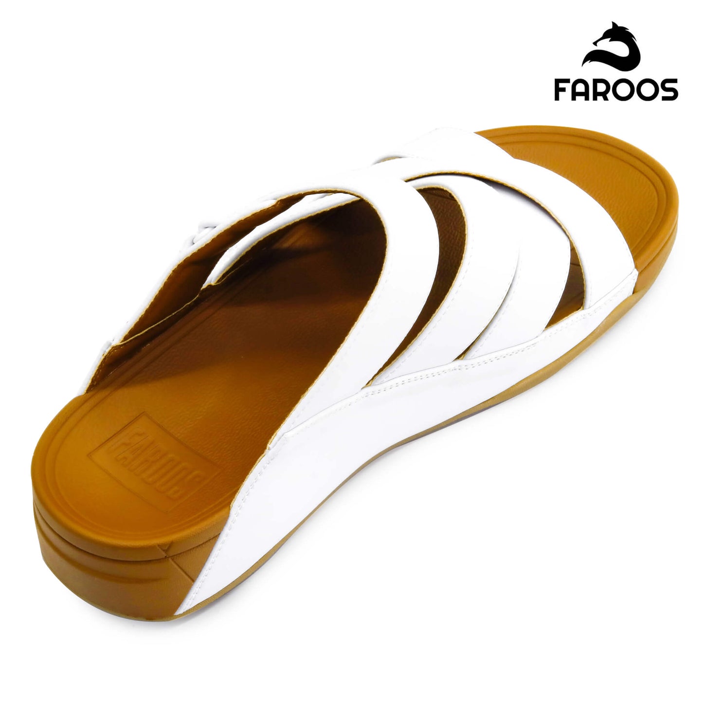 Faroos[F374]M103 White Tan Gents Arabic Sandal