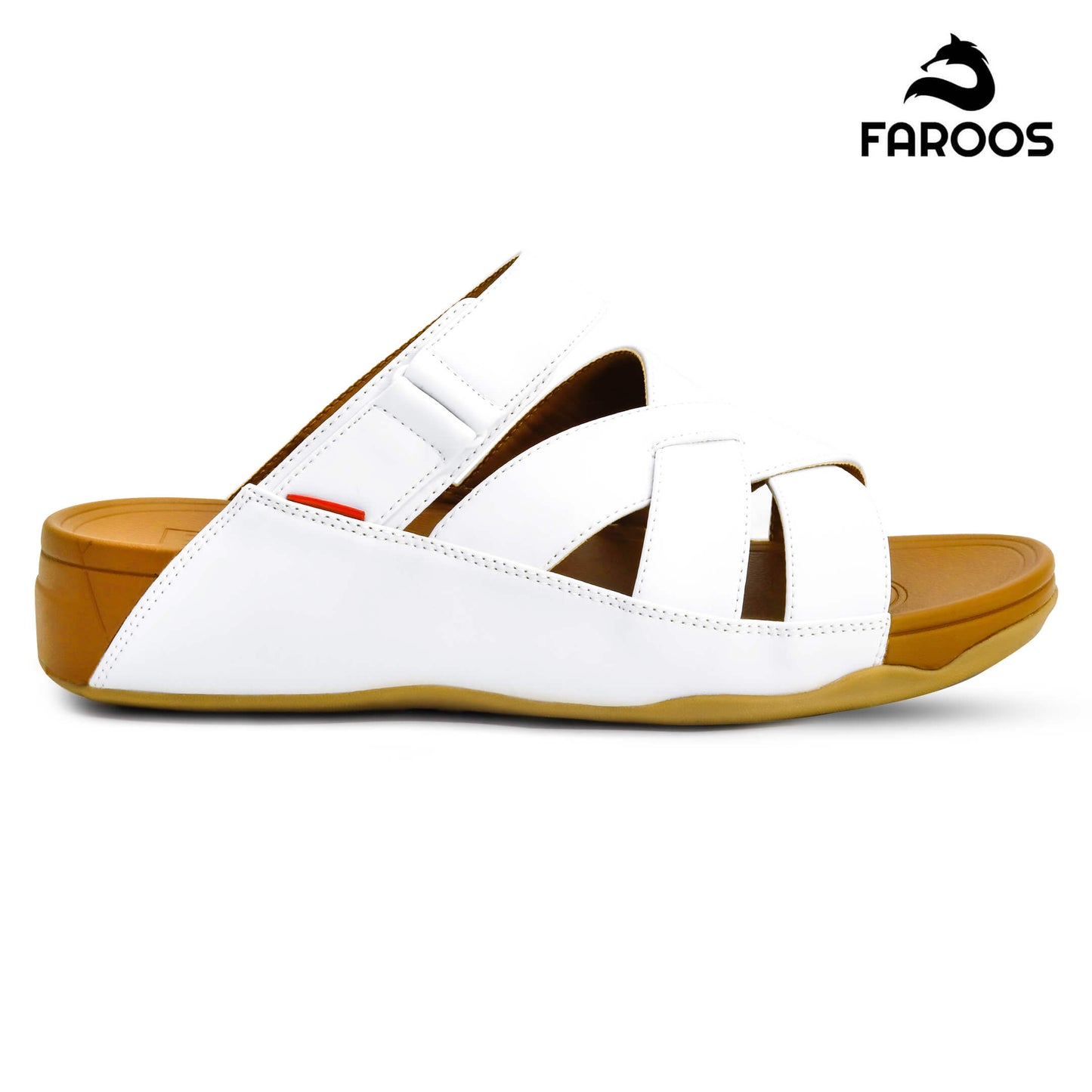 Faroos[F374]M103 White Tan Gents Arabic Sandal