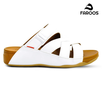 Faroos[F374]M103 White Tan Gents Arabic Sandal