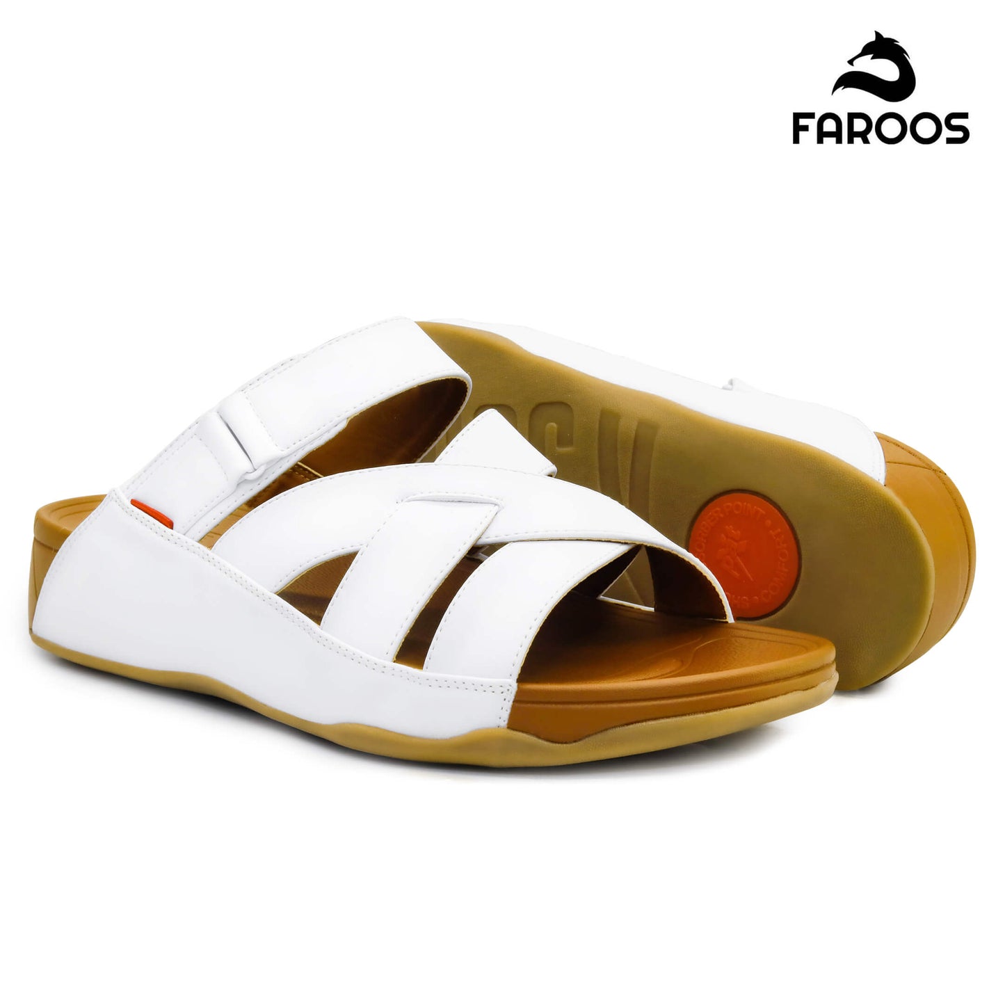 Faroos[F374]M103 White Tan Gents Arabic Sandal