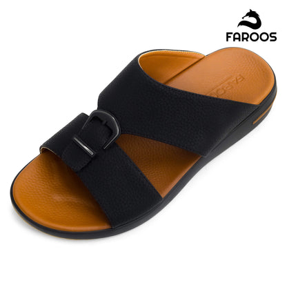 Faroos[F426]M208 Black Tan Gents Arabic Sandal