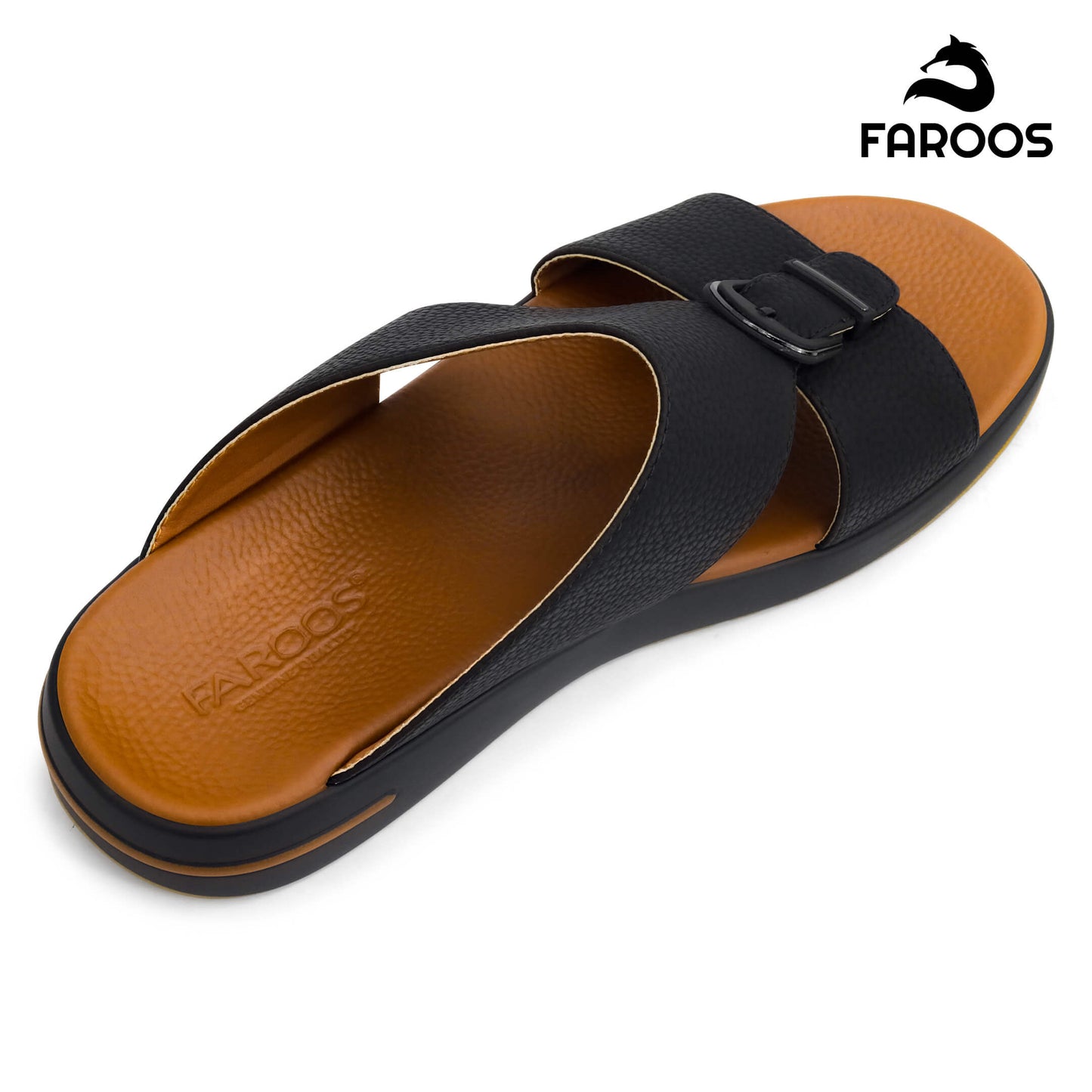 Faroos[F426]M208 Black Tan Gents Arabic Sandal
