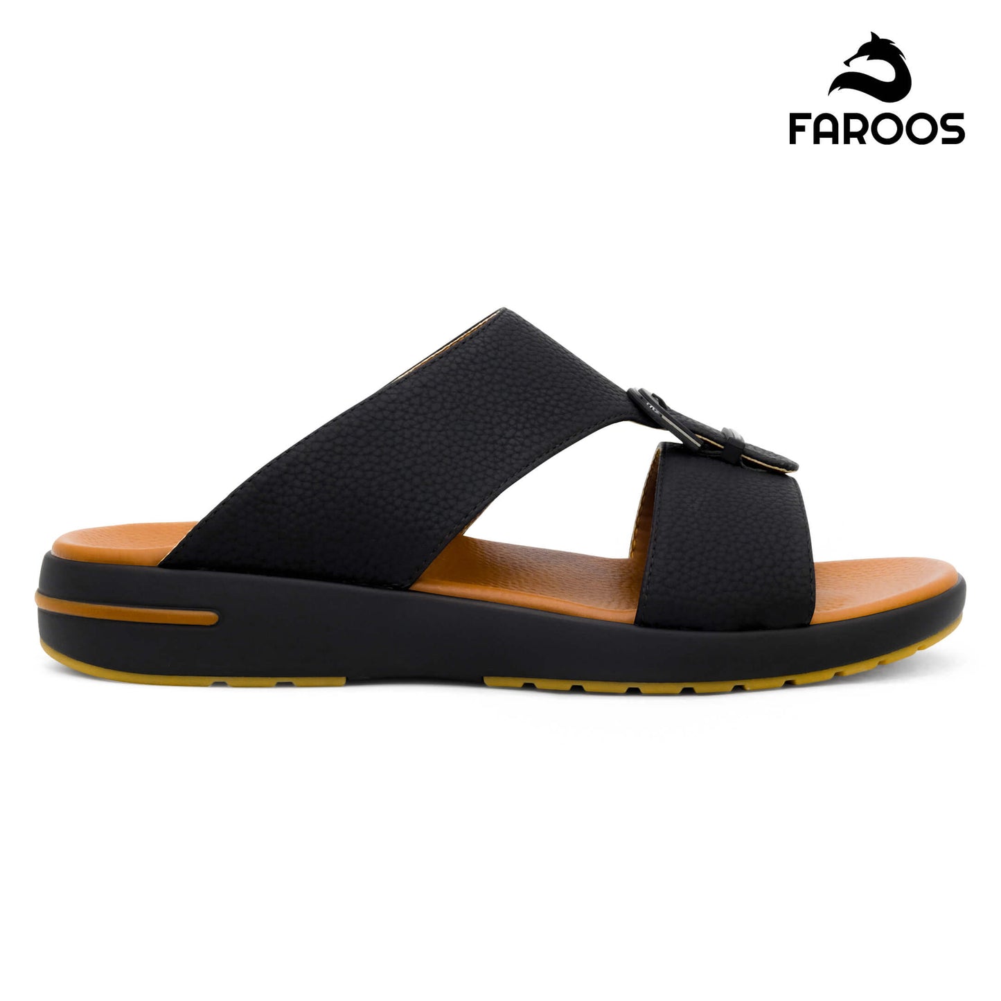 Faroos[F426]M208 Black Tan Gents Arabic Sandal