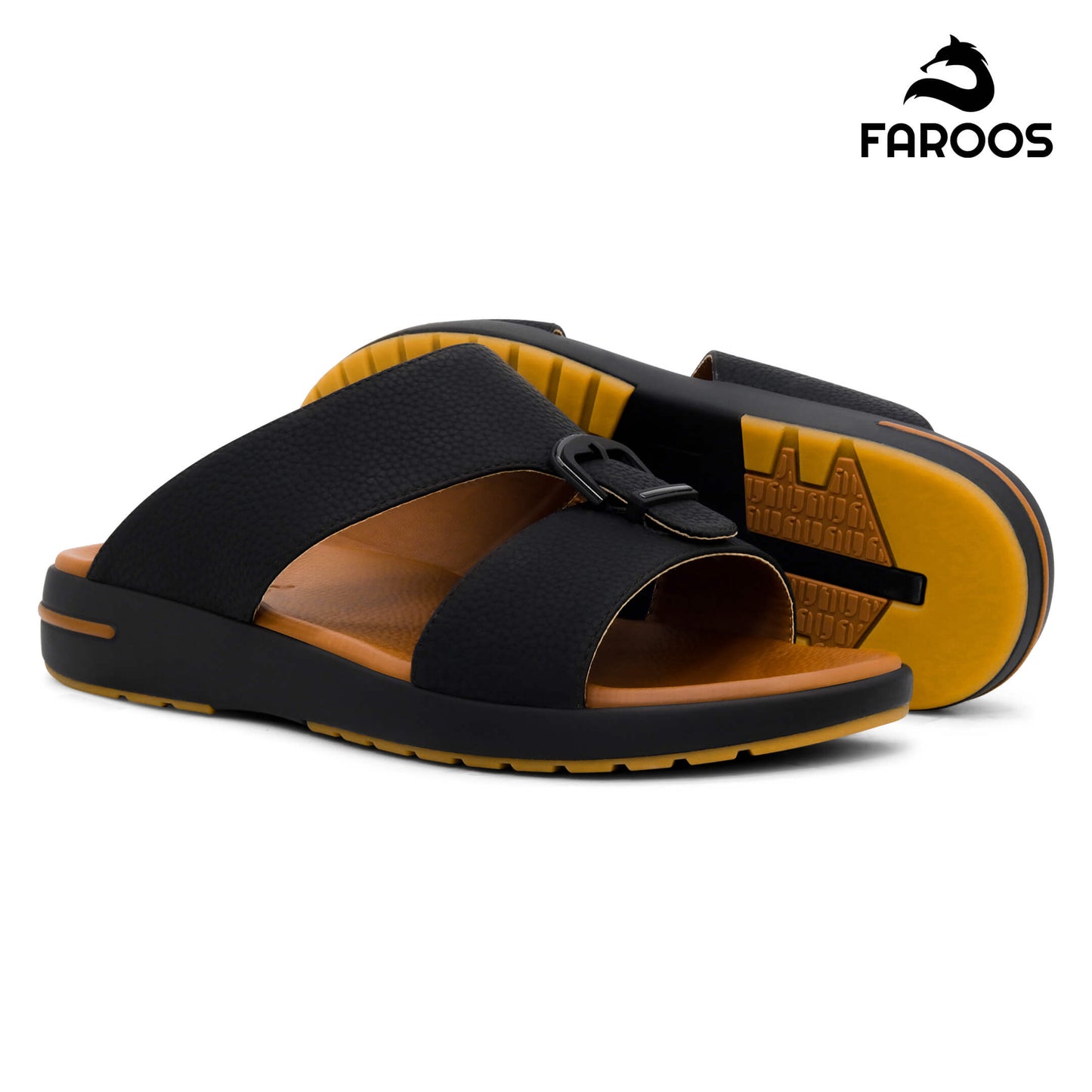 Faroos[F426]M208 Black Tan Gents Arabic Sandal