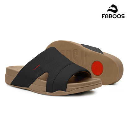 Faroos[F521]M002 Black Tan Gents Arabic Sandal