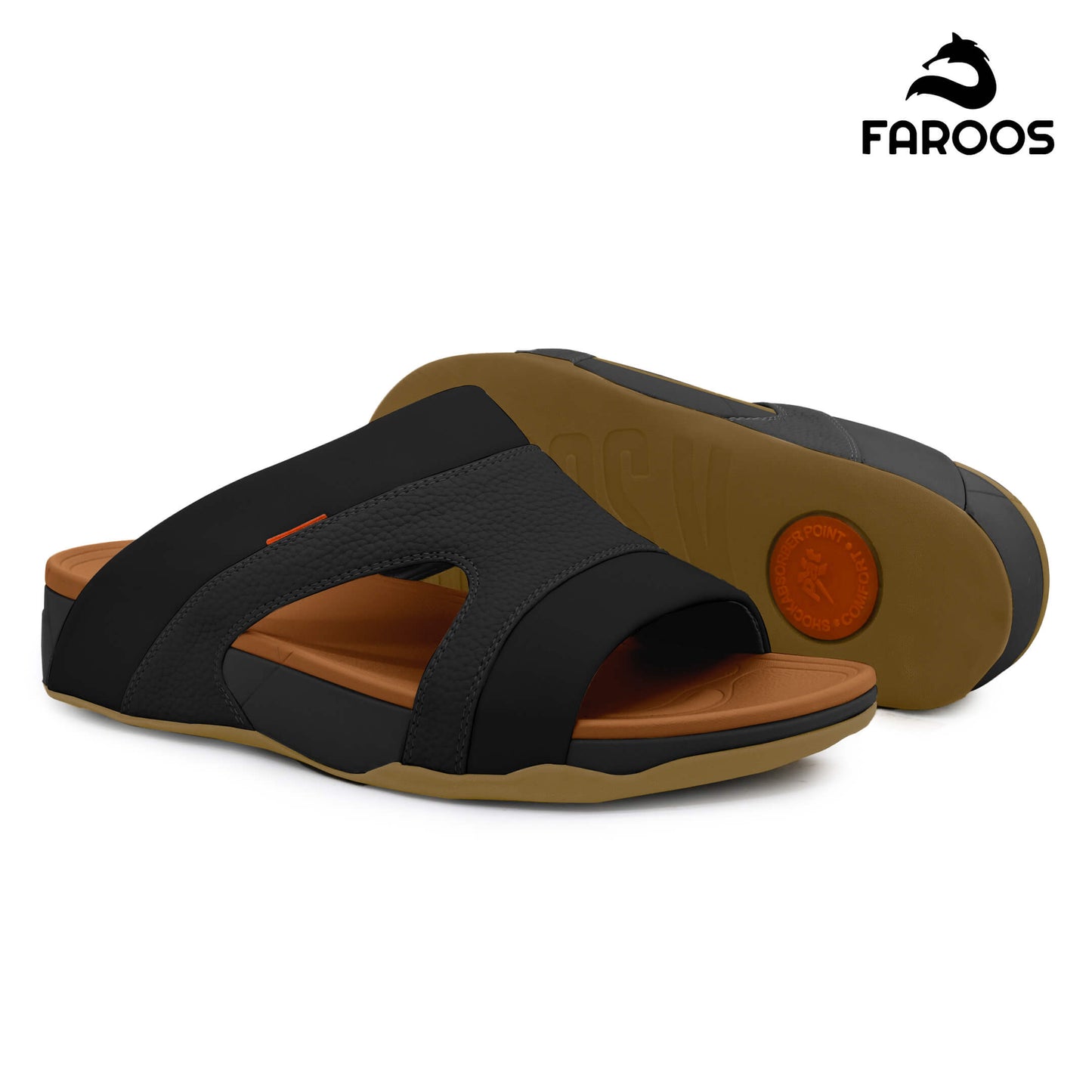 Faroos[F447]M148 Black Tan Gents Arabic Sandal