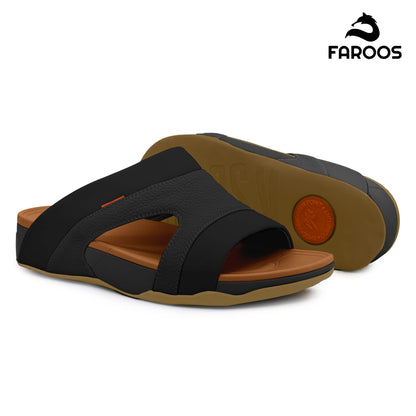 Faroos[F447]M148 Black Tan Gents Arabic Sandal