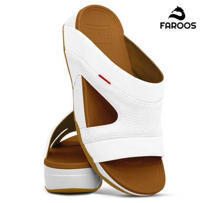 Faroos[F454]M148 White Tan Gents Arabic Sandal