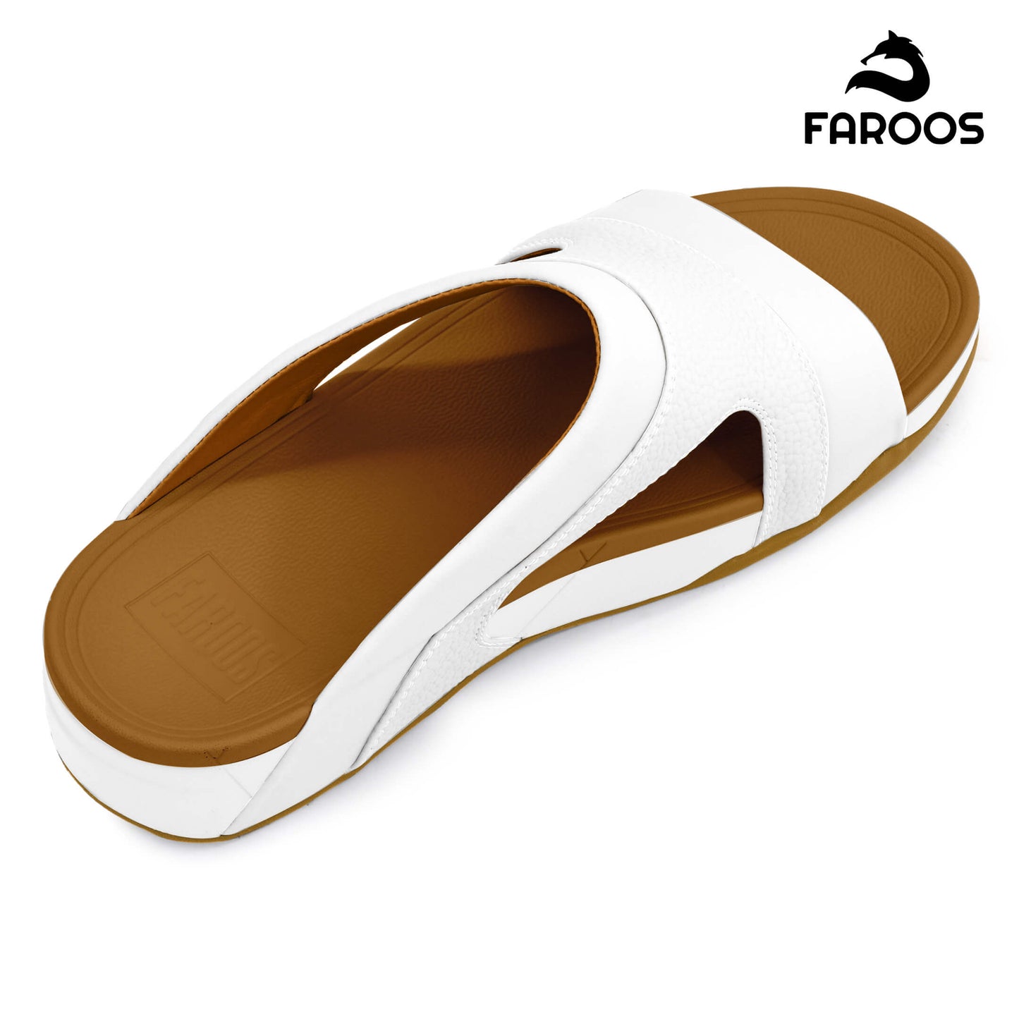 Faroos[F454]M148 White Tan Gents Arabic Sandal