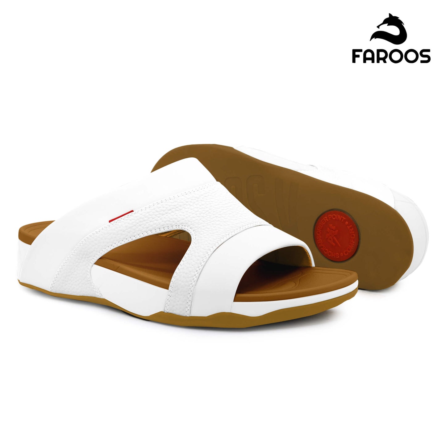 Faroos[F454]M148 White Tan Gents Arabic Sandal