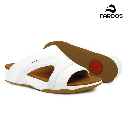Faroos[F454]M148 White Tan Gents Arabic Sandal