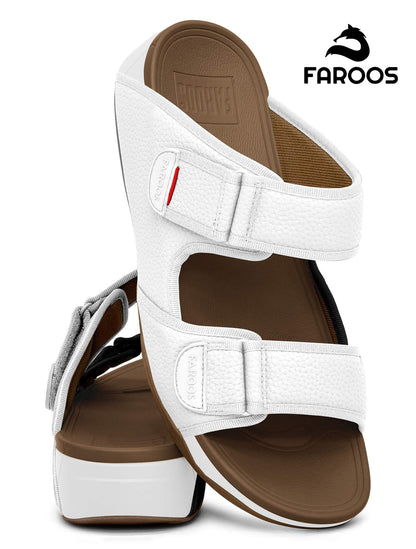 Faroos[F455]M129 White tan Gents Arabic Sandal