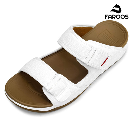 Faroos[F455]M129 White tan Gents Arabic Sandal