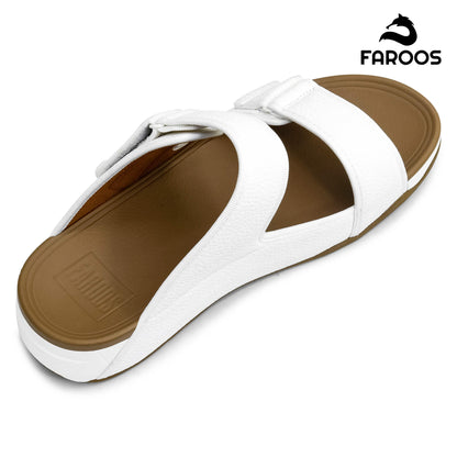Faroos[F455]M129 White tan Gents Arabic Sandal