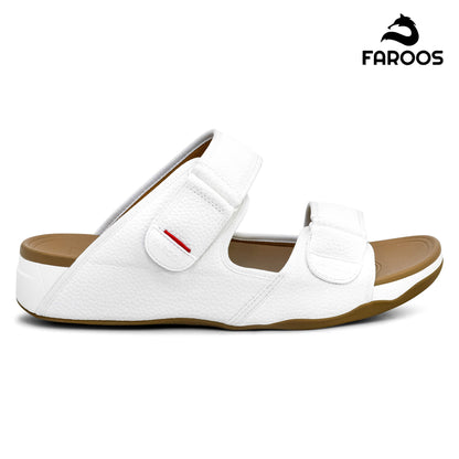 Faroos[F455]M129 White tan Gents Arabic Sandal