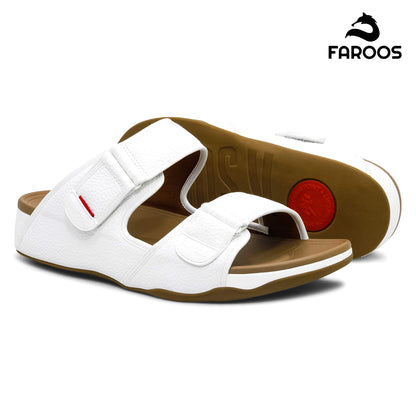 Faroos[F455]M129 White tan Gents Arabic Sandal