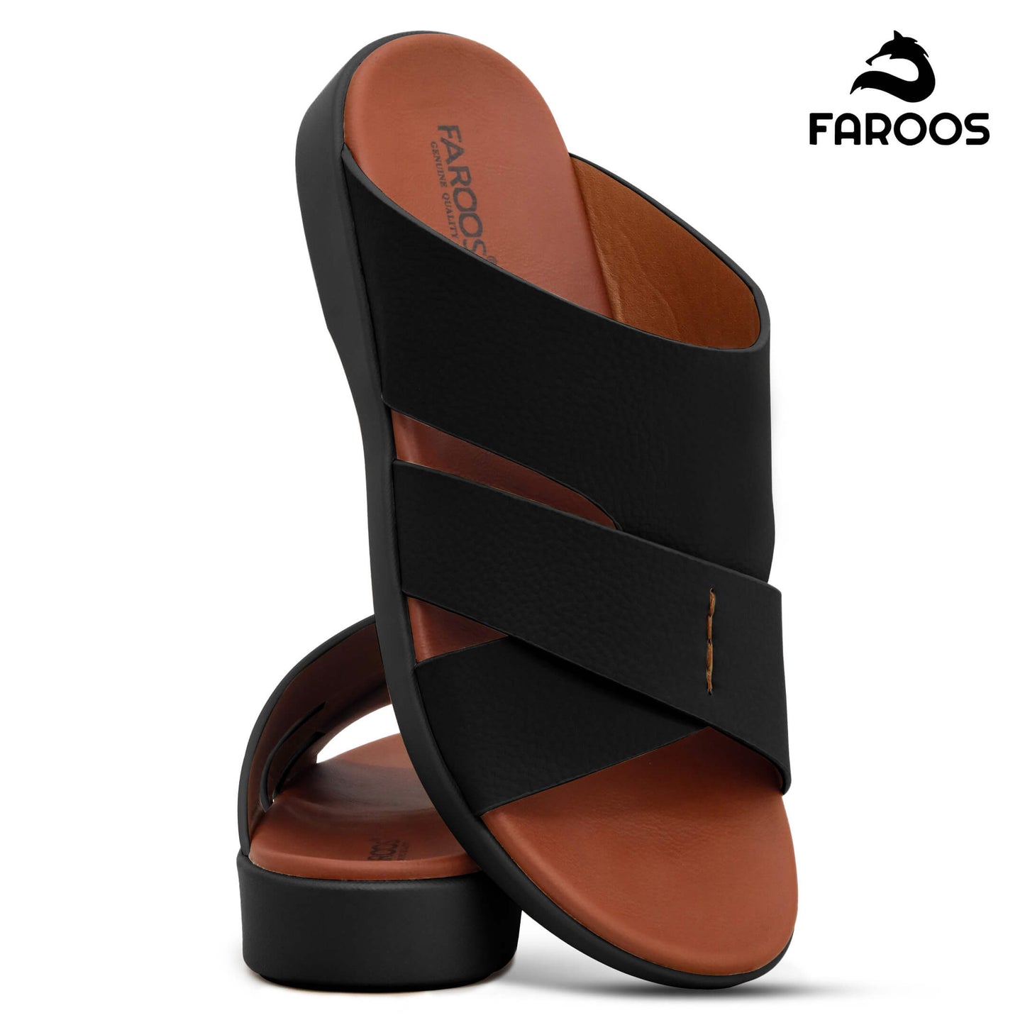 Faroos[F465]M266 Black Tan Gents Arabic Sandal