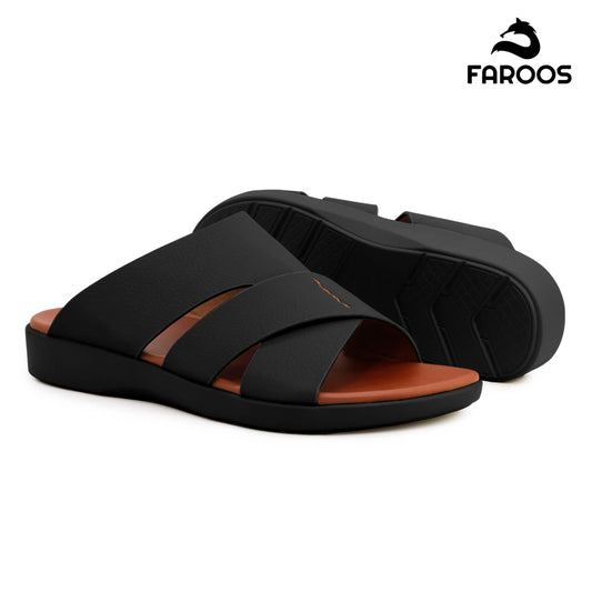 Faroos[F465]M266 Black Tan Gents Arabic Sandal